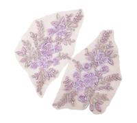 2PCS 21 * 22CM 3D Beaded Flower Gown Appliques Sewing Patch Lace Sequin Embroidery Applique Sew On Patches for Dresses para Coser(PURPLE)