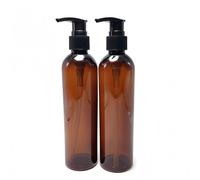 2pcs 250ml/8.3oz botellas vacías de la bomba de loción de plástico ámbar con la prensa negra superior dispensadores de jabón recargables recipientes de almacenamiento cosmético para aceite de eliminac