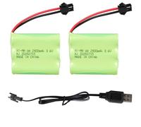 2PCS 3,6V 2400mAh Batería Recargable Ni-MH con SM-2P Conector y Cable de Carga USB, Batería Recargable AA Ni-MH para Juguetes Coches Barcos Aviones, Iluminación y Electrodomésticos