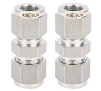 2Pcs 316 Stainless Steel Compression Fitting, Straight Double Ferrule Tube Adapter, High Pressure Resistant up to 1000 PSI No Welding Needed for Gas Liquid Oil Lines, DN6 to DN15 S (F1/2)