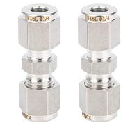 2Pcs 316 Stainless Steel Compression Fitting, Straight Double Ferrule Tube Adapter, High Pressure Resistant up to 1000 PSI No Welding Needed for Gas Liquid Oil Lines, DN6 to DN15 S (F1/4)