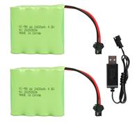 2PCS 4.8V 2400mAh Baterías Recargables AA NiMH con Conector SM-2P y Cable de Carga USB para Coche RC, Camión Saltador SY-E511 Excavadora RC Juguete Eléctrico, Herramientas Eléctricas