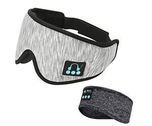 2PCS 5.0Auriculares De Dormir Bluetooth,3D Lavables Máscara Para Micrófono Dormir Con Música Con Ultrafinos Estéreo Altavoces Deportes Viajes Aéreos+Auriculares Bluetooth Para Dormir Con ,Light gray