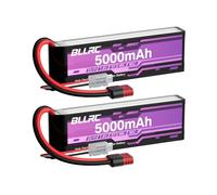 2PCS 7.4 V 5000mah 2S 80C Lipo batería con Conector T para Coches RC, vehículos Todoterreno, cuatrocópteros y Drones