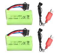 2PCS 7.4 V 700 mAh Batería de Litio con Conector SM-4P y Cable de Carga USB para Coche RC, Barco, Camión, Coche de Juguete EC16 DE85, Blaster Eléctrico M416 Gel Ball, AUG M249 QZB95