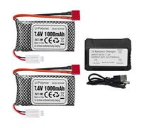 2PCS 7.4V 1000mah batería de Litio con Enchufe en T con Cargador 2 en 1 para 18858 18859 18859A 18859E HM163 HM164 35-DJ03 35-DJ04 SN-DJ02 16889 16889A 16890 2845 2846 Q901 Q903 Q903 batería de dron