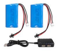 2PCS 7,4V 2000mAh 15C 2S Batería Recargable Li-Ion de con Conector SM-2P y Cable de Carga USB, Adecuada para Coches RC MN D90/91, MN 99/99s, Barcos RC H101 H103 H105, Camiones RC y Buques