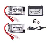 2PCS 7.4V 2000mAh T-Plug Batería de Litio + 2 en 1 Cargador para 9200 9200E HB101 200E 9202E HB101 9203E 9204E 9205E 9206E 2995 YC300 HM101 LG-DJ02 9125 S920 WLtoys RC RC Car RC Boat Drone Quadcopter