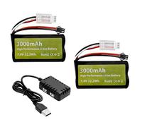 2PCS 7.4V 3000mAh 15C 2S Li-Ion Batería con Enchufe SM-2P con Cargador 2 en 1 para H105 H103 H101 Barco de Control Remoto MN D99 D99s D90 D91 RC Vehículo de Control Remoto