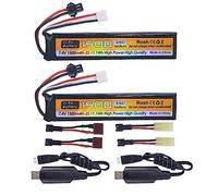 2PCS 7.4V 35C 1500mAh Batería de Litio con Enchufe SM - 2P, Enchufe t, Enchufe xiaotiangong, con Cable de Carga USB para Pistola de Juguete Modelo de Pistola/Coches teledirigidos/Drones