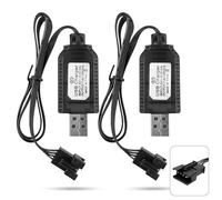 2Pcs 7.4V USB Cable Cargador con Conector SM-4P, Cable de Carga RC para Batería LiPo 7.4V, Coche RC, Barco, Drone, Aviones y Otros Juguetes de Control Remoto, con Luz Indicador