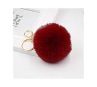2pcs 8cm Fake Fur Brand Bag Keychain Pompom Car Keyring Gold Color Chains Pompons Fake Fox Rabbit Fur Charms Chain