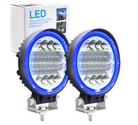 2PCS 96W Foco Led Tractor con Azul Angel Eyes,Faros Trabajo LED 12V 24V Focos de Coche LED Potentes Faros Adicionales Coche Luz de Niebla luz Auxiliar Moto 7200LM para Offroad Tractor Camión Barco