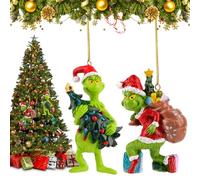 2PCS Adornos Navidad, 3D Elfos Decoracion Navidad Hogar de Resina, Divertidas Figuras de Adornos Arbol Navidad, Colgante de Árbol de Navidad para Decoración Navidad Hogar Fiestas