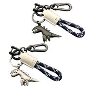 2pcs Aluminum Alloy Dinosaur Charm with a Hand-Woven Bracelet,Metal Dinosaur Keychain Backpack,Mini Dinosaur Keychain,Keys Accessories for Women Men (White)