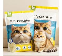 2Pcs Arena de Gato de Tofu Aglomerante, Desechable por el Inodoro, Súper Absorbente, Sin Polvo, Control de Olores, Olor Limon