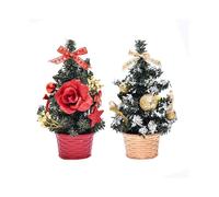 2pcs Artificial Xmas Tree Decor Christmas Tree Model Gifts for Home Office Store (20cm Golden A and Red A)