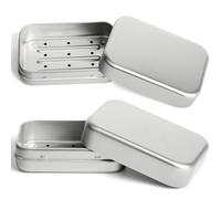 2pcs Bandeja de Jabón Cuadrada de Aluminio con Red de Drenaje, Bandeja de Jabón Impermeable para Viajes, Bandeja de Jabón Cuadrada con Tapa,Funciona en el Baño en la Ducha