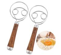 2PCS Batidora Manual, Mango de Madera Varillas Cocina, Alambre de Acero Inoxidable 304 Batidor Manual, 4 Bucles de Mezclador Barilla con Gancho de Masa para Hornear Pan Masa Galletas Pizza Pan