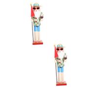 2pcs Beach Santa Nutcracker Wood Statue Summer Santa Nutcracker for Christmas Decor Home Decorative Scene