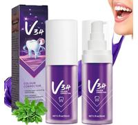 2PCS Blanqueador Dental V34 Pasta Blanqueadora Dientes,Pasta de Dientes Blanqueadora,Blanqueador dientes morado,color corrector serum dientes V34,PurpleTeeth Whitening Toothpaste (Purple)