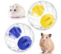 2Pcs Bola para Hamster Pelota de Hámster Transparente Bola de Ejercicios para Roedores Plástico Pelota para Correr de Hámster Hamster Run Ball, Juguete Interactivo para Rata Jerbo 12cm (Azul+Amarillo)
