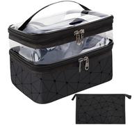 2PCS Bolsa de Maquillaje de Doble Capa, Maquillaje Mujer Bolso Transparente Viaje, Impermeable Neceser de Viaje de Gran Capacidad, Organizador Maquillaje Maletín Maquillaje, Negro