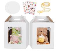 2pcs Caja Tartas Altas Transparente Cajas Para Tartas Altas Cajas Altas Para Tartas Caja Tarta Boda Alta Caja Para Tartas Grande Altas Pegatina y Cinta para Transportar Caja Para Tarta 25.5x30.5cm
