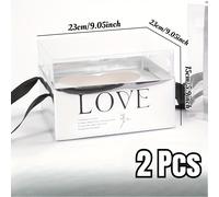 2pcs Cajas de Regalo de San Valentín con Espejo de y Flores, Embalaje Transparente de PVC para Arreglos Florales, Material de Papel, Vitrina Vacía para y Flores, Decoraciones de San Valentín