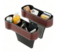 2PCS Car Seat Gap Filler Organizer with Cup Holder - Premium PU Leather Storage Box | Car Console Side Pocket For Phone, Sunglasses & Keys | Universal Fit Seat Crevice Catcher