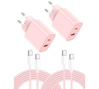2PCS Cargador USB C 20W - Carga Súper Rápida de Doble Puerto con Cable USB C de 2M, Adecuado para iPhone 17/16/15, para Samsung, para Tablets, para Pixeli etc (Rosa)