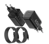 2PCS Cargador USB C 65W, Carga Rápida PD3.0 PPS Adaptador Portátil GAN II con Cable USB C Trenzado 2M, Compatible para MacBook Pro/Air, para iPhone 17/16/15, para Samsung Galx S25/S24/S23(Negro)