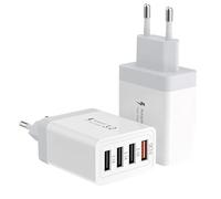 2PCS Cargador USB Múltiple, 33W con 4 Puertos QC 3.0 Carga Rápida, Carga de Varios Puertos USB-Adaptador