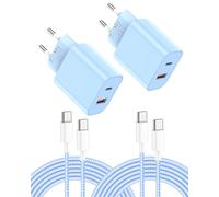 2PCS Cargadores USB 20W - Carga Súper Rápida de Doble Puerto con Cable USB C de 2M, Adecuado para iPhone 17/16/15, para Samsung, para Tablets, para Pixeli etc | Azul