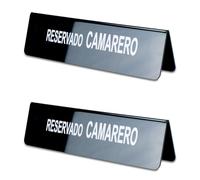 2PCs Cartel Reservado Mesa Restaurante - Cartel Reservado para Mesa - Carteles Reservado Camareros - Carteles Reservado Metacrilato - Reservado Sobremesa (2Pcs Negro Camarero, 28cm x 8cm)