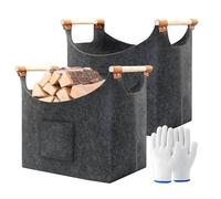 2pcs Cesta leña, Plegable Cesta de Fieltro, Cestas de Fieltro Súper Gruesas y Manijas de Madera Maciza, Disponibles para la compra, Leña, Periódico o Leña