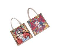2pcs Chinese Style Tote Bag, Stylish Canvas Handbag with Peking Print, Versatile Spacious Daily Use Bag for Women