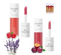 2Pcs Clovey Korean Lip Oil Stain,Clovey Tinted Lip Glow Oil,24-Hour Hydration & Plumping Effect,Waterproof,No Peel Off,Smooth Glide Application (01+02, SIZE)