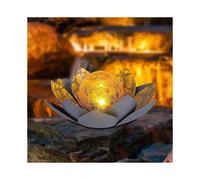 2pcs Coding Metal Lotus Garden Outdoor Led Solar Lantern with Glass Ball Solar Lamp Garden Lighting Lotus Flower for Path, Yard, Porch, Patio (gray)