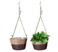 2pcs colgadora de Plantas Interior, Cesta Colgante con Cuerda y Revestimiento Impermeable, Maceta Tejida para decoración de Plantas de Almacenamiento para el hogar