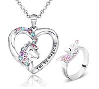 2PCS Collar de Unicornio y Anillo de Unicornio, Collar con Colgante de Corazón, Regalo de Joyería de Unicornio "You Are Magical" para Hija, Nieta, Sobrina, Apto para Fiesta de Cumpleaños de Navidad