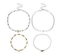 2Pcs Collares De Cuentas De Arroz De Concha, 2Pcs Tobilleras De Concha, Joyería De Estilo Boho, Tobilleras De Playa Retro, Collares Ajustables, Joyería De Vacaciones En La Playa