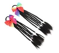 2pcs Colorful Bow Wigs for Kids Synthetic Braided Ponytails for Dance and Play(Black7)
