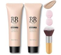 2Pcs Concealer Hydrating BB Cream,Hydrating BB Cream Full Coverage Foundation and Concealer,BB Tinted Care Primer With Brush,Tinted Moisturizer Primer for All Skin Types (Natural, Same size)