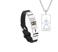 2PCS Conjunto De Pulsera y Collar De Fútbol, Collar De Acero Inoxidable Número 7, Pulsera De Silicona Deportes De Fútbol, Collars de fútbol-Estrella, Regalos Para Fanáticos Del Fútbol-Estrella, cool