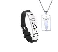 2PCS Conjunto De Pulsera y Collar De Fútbol,Collars de fútbolstar, Pulsera De Silicona Deportes De Fútbol, Collar De Acero Inoxidable Número 10, Regalos Para Fanáticos Del Fútbol-Estrella,Ídolo