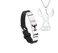 2PCS Conjunto De Pulsera y Collar De Fútbol, Pulsera De Silicona Deportes De Fútbol,Collar De Acero Inoxidable Número 7, Collars de fútbol-Estrella, Regalos Para Fanáticos Del Fútbol-Estrella,ala