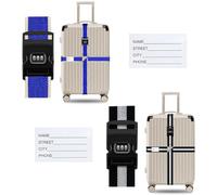 2PCS Correas de Equipaje Ajustables, Cinta de Seguridad para Maletas con Cerradura Cinturón de Equipaje de Viaje Correa de Equipaje para Maleta, Azul+Negro