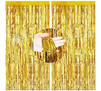 2PCS Cortinas de Oropel,Foil Curtains,Metálicas Fringe Cortinas,Fringe Shimmer Cortina,Fiesta de la Boda Fiesta de Cumpleaños,Decoraciones Bricolaje Ventana/Puerta Apoyos Foto/Fotomatón(Oro,1x2.5m)