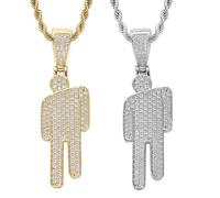 2PCS Couple Crooked Head Zircon Hipster Necklace, Hip-Hop Street Style, Diamond-Encrusted Pendant,Trendy Jewelry for Men & Women, Great Gifts for Couples & BFFs (Gold * 1 + Silver * 1)